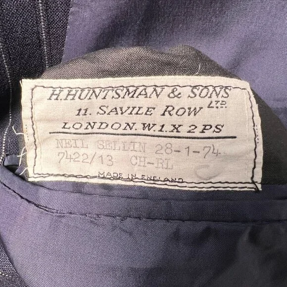 H.HUNTSMAN & SONS LTD LONDON Navy Pinstripe 1 Button Wool Blazer Jacket 46 - Picture 6 of 10